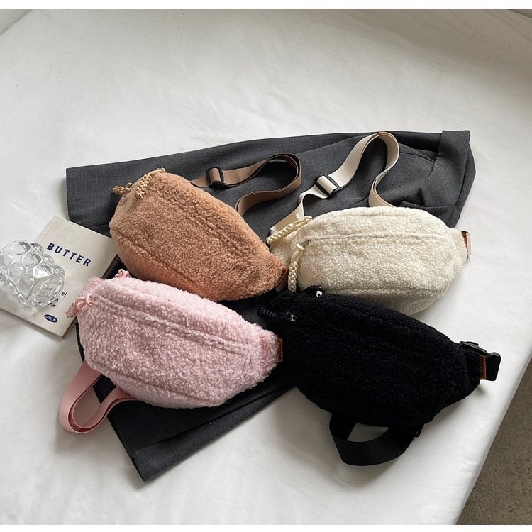 Geantă de damă din pluș pentru iarnă, corduroy, curea de umăr crossbody, drăguță