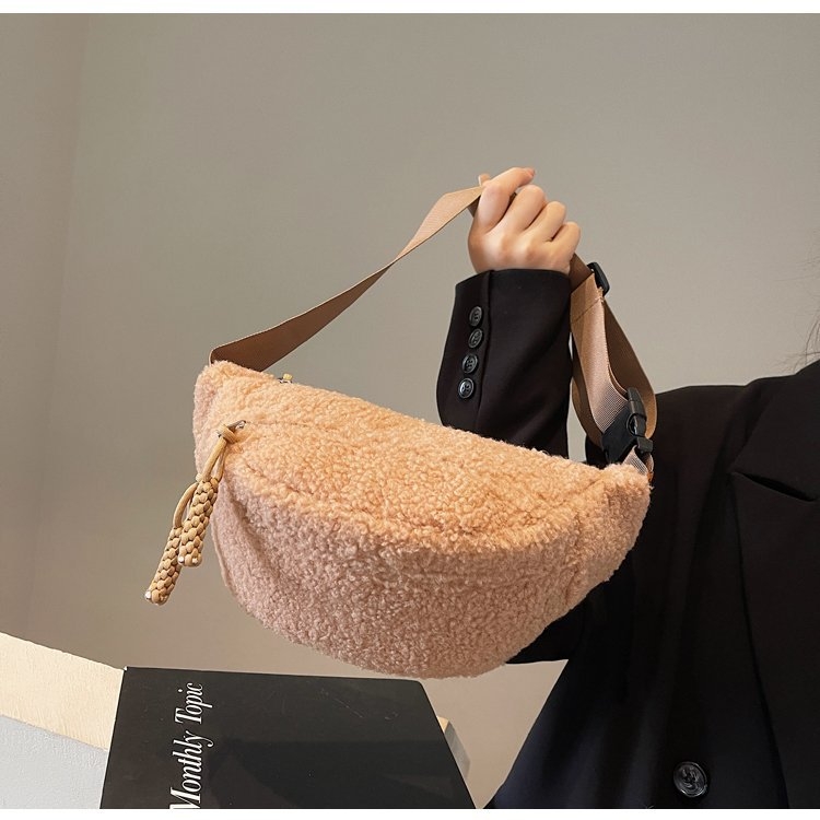 Geantă de damă din pluș pentru iarnă, corduroy, curea de umăr crossbody, drăguță