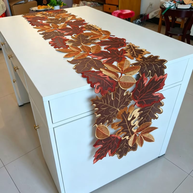 Covor de masă brodat cu dovleac și frunză de arțar, broderie decupată, husă pentru masă de toaletă culoare cafea și fețe de masă în stil occidental