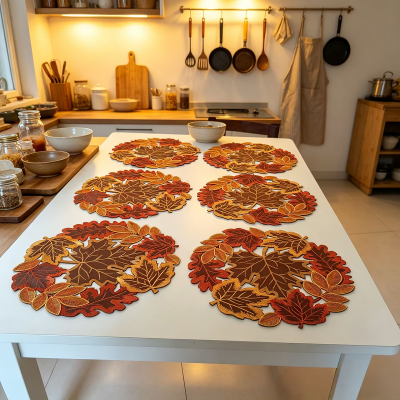 Covor de masă brodat cu dovleac și frunză de arțar, broderie decupată, husă pentru masă de toaletă culoare cafea și fețe de masă în stil occidental