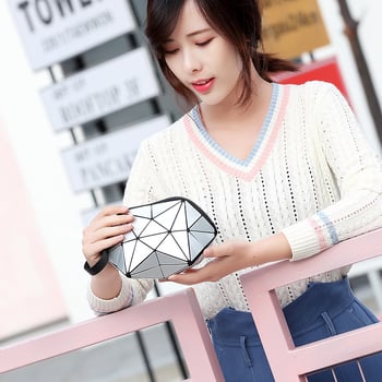 Geantă mică drăguță, cu model pătrat quilt, gentuță de machiaj, portofel geometric 3D, clutch de mână, organizator de depozitare