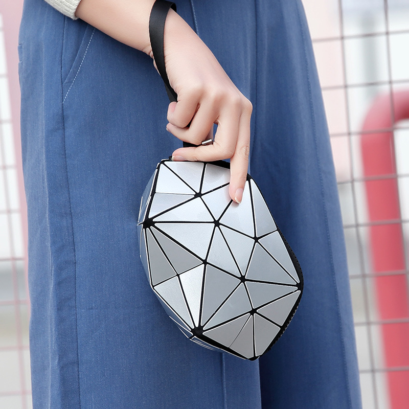 Geantă mică drăguță, cu model pătrat quilt, gentuță de machiaj, portofel geometric 3D, clutch de mână, organizator de depozitare