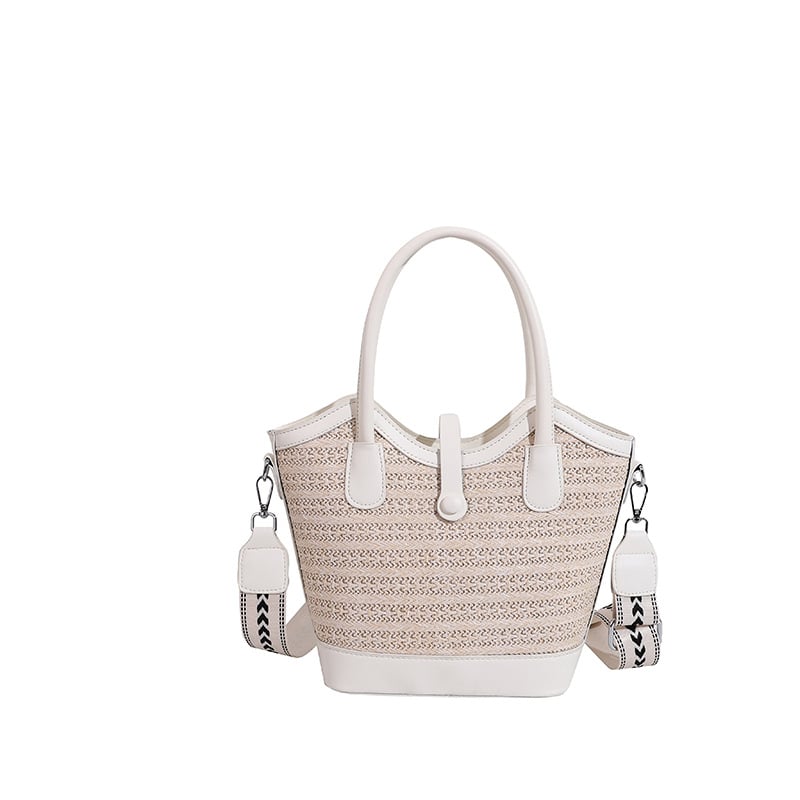 Geantă din paie împletită pentru femei, cu capacitate mare, stil bucket, design 3D modern, bloc de culori, pentru umăr sau crossbody
