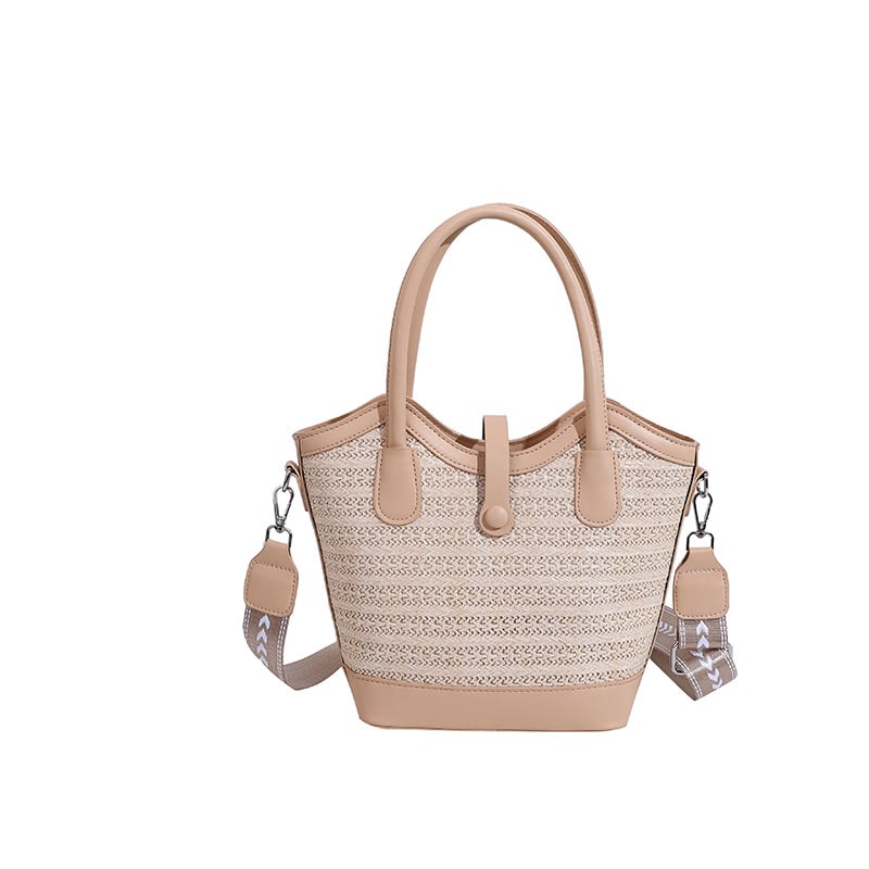 Geantă din paie împletită pentru femei, cu capacitate mare, stil bucket, design 3D modern, bloc de culori, pentru umăr sau crossbody