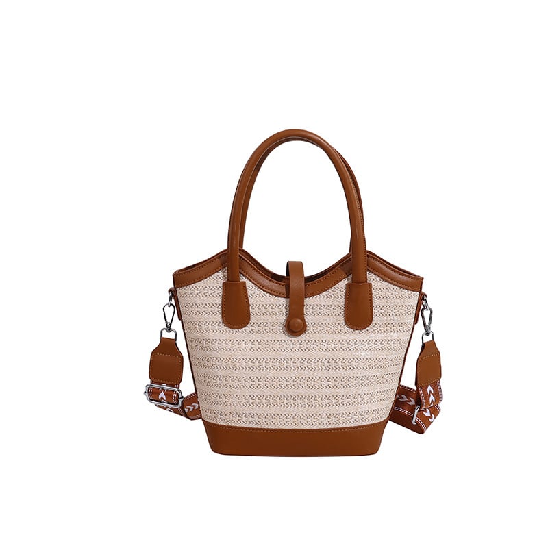 Geantă din paie împletită pentru femei, cu capacitate mare, stil bucket, design 3D modern, bloc de culori, pentru umăr sau crossbody