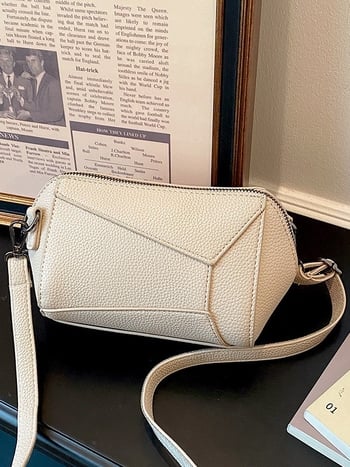 Geantă crossbody din PU pentru femei, patchwork geometric retro, design de înaltă calitate, 2026