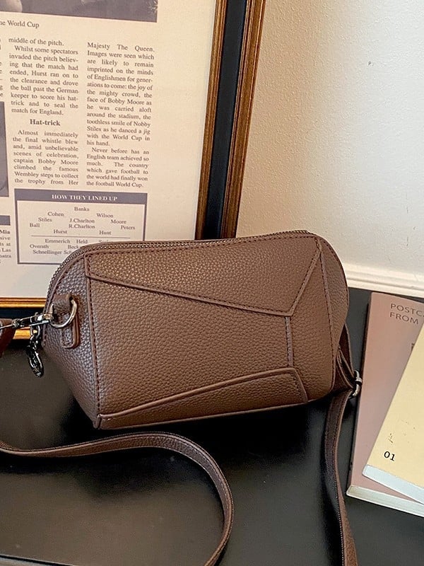 Geantă crossbody din PU pentru femei, patchwork geometric retro, design de înaltă calitate, 2026