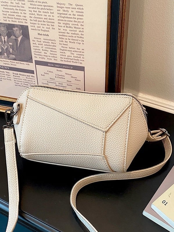 Geantă crossbody din PU pentru femei, patchwork geometric retro, design de înaltă calitate, 2026