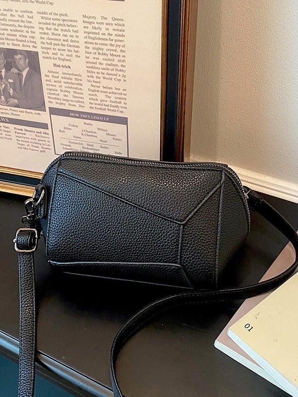 Geantă crossbody din PU pentru femei, patchwork geometric retro, design de înaltă calitate, 2026