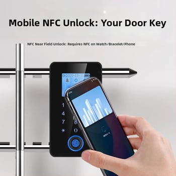 Încuietoare în formă de U pentru uși de sticlă cu amprentă, impermeabilă, NFC, Bluetooth și parolă