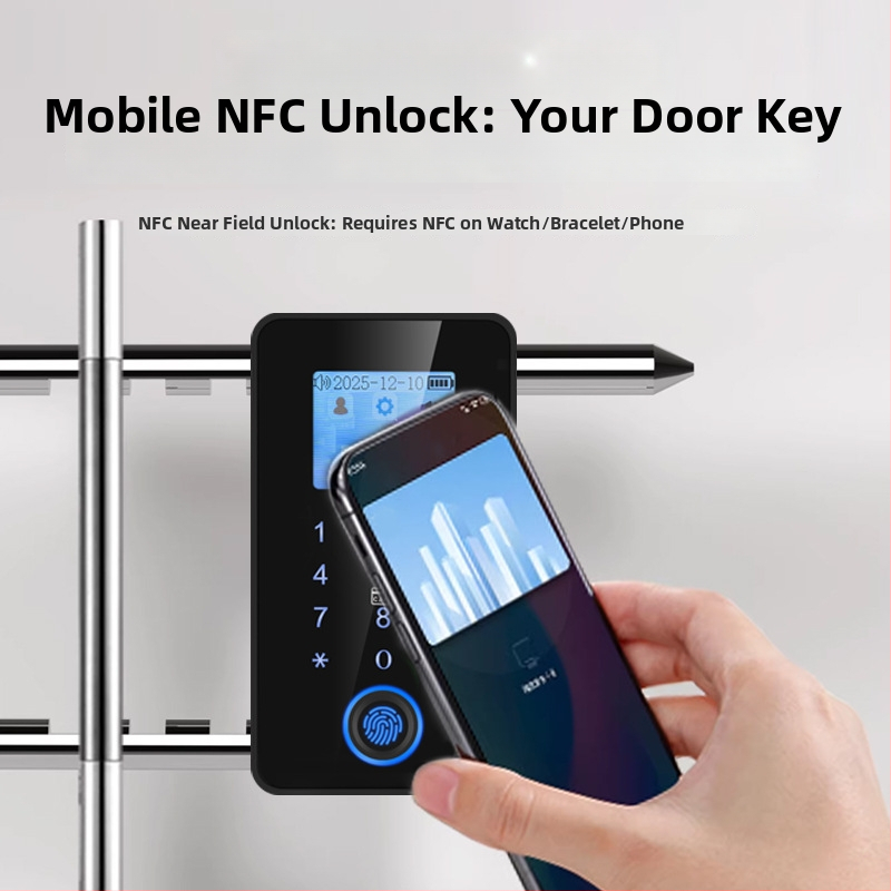Încuietoare în formă de U pentru uși de sticlă cu amprentă, impermeabilă, NFC, Bluetooth și parolă