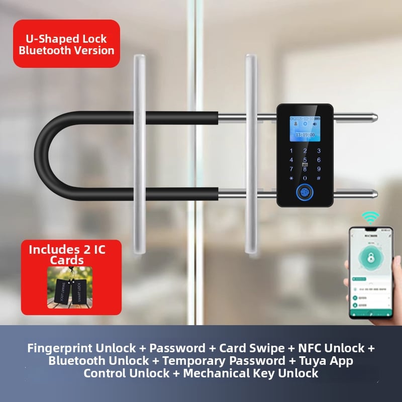 Încuietoare în formă de U pentru uși de sticlă cu amprentă, impermeabilă, NFC, Bluetooth și parolă