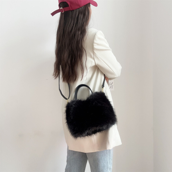 Geantă tote din blană artificială de vulpe, în stil coș, mic pătrat, curea pentru umăr/pe mână/crossbody, damă 2024 toamnă–iarnă #465