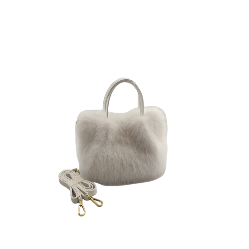 Geantă tote din blană artificială de vulpe, în stil coș, mic pătrat, curea pentru umăr/pe mână/crossbody, damă 2024 toamnă–iarnă #465