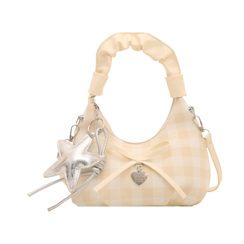 Geantă crossbody mini pentru femei, carouri, modă 2026, lanț, textură plisată în nuanțe de nor