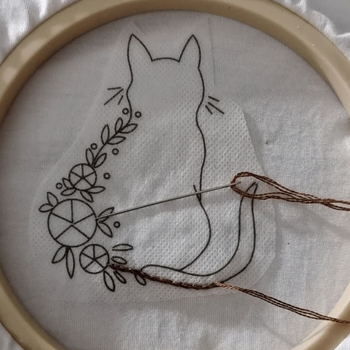 Kit de broderie cu pisicuță drăguță și trandafir, DIY, fără vopsire, șablon dizolvabil în apă, patch pentru găuri