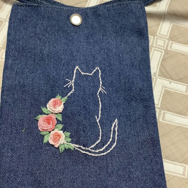 Kit de broderie cu pisicuță drăguță și trandafir, DIY, fără vopsire, șablon dizolvabil în apă, patch pentru găuri