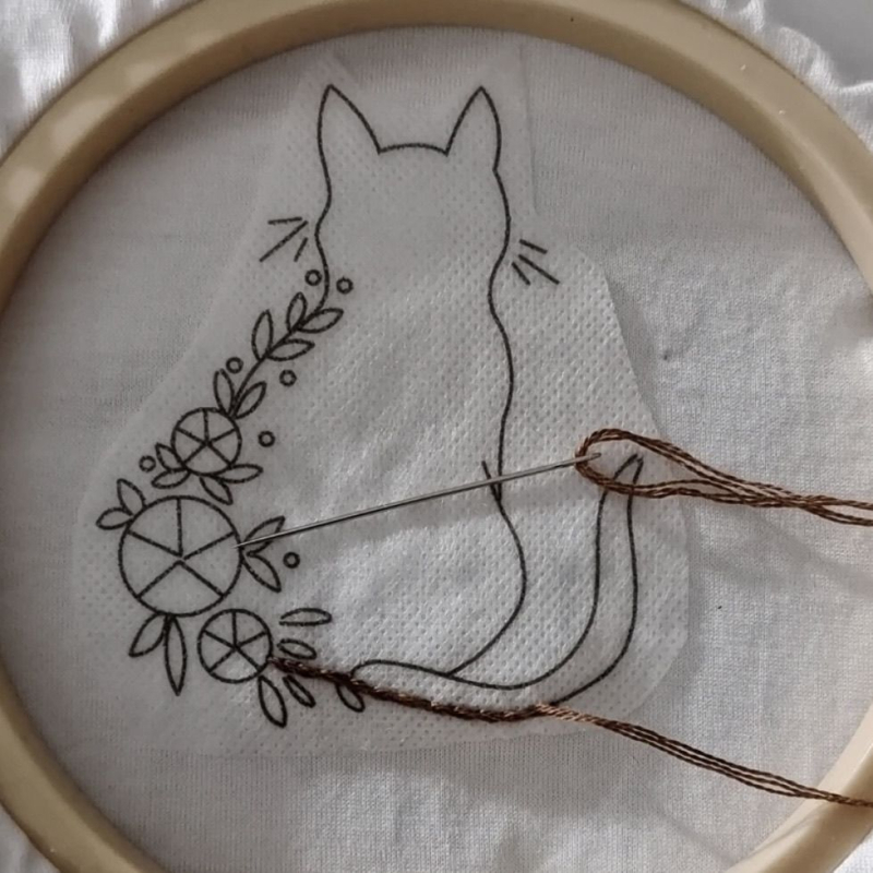 Kit de broderie cu pisicuță drăguță și trandafir, DIY, fără vopsire, șablon dizolvabil în apă, patch pentru găuri