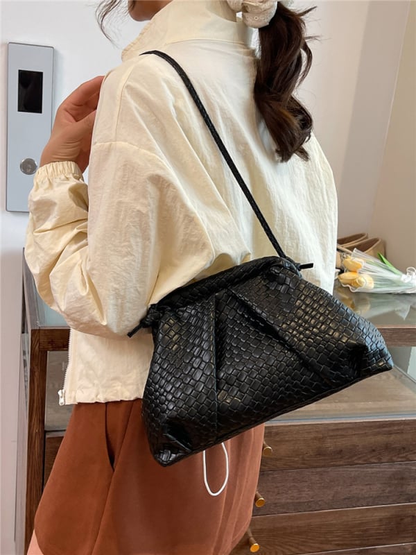Geantă de damă din material împletit cu model nor, lanț, culoare solidă, crossbody