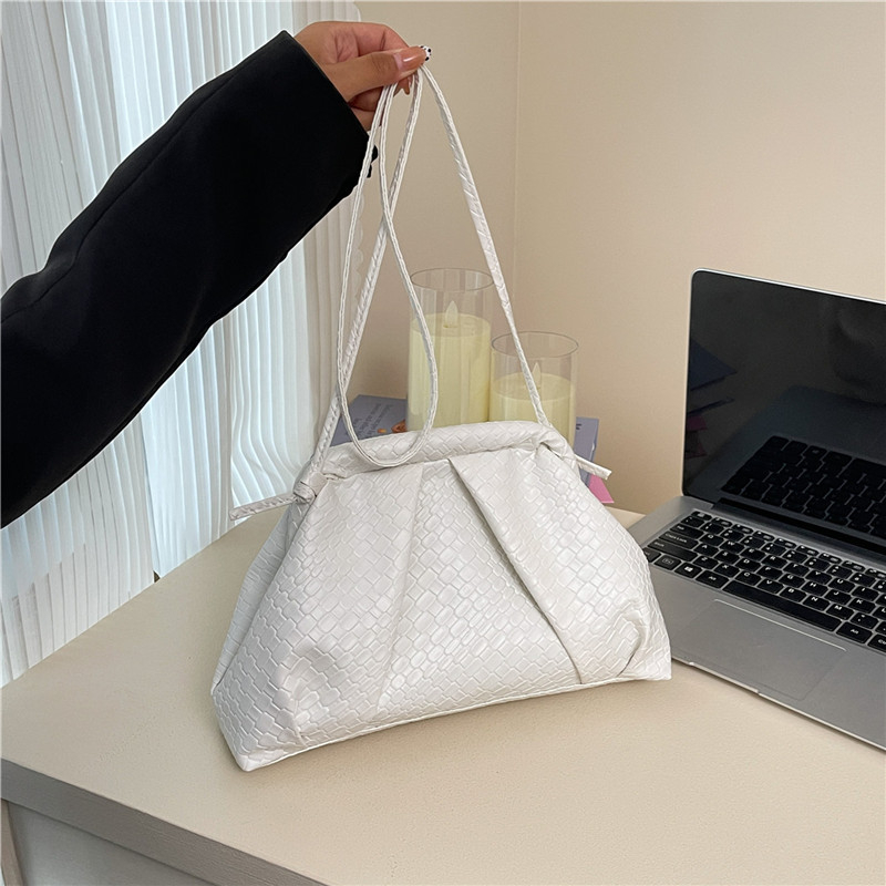 Geantă de damă din material împletit cu model nor, lanț, culoare solidă, crossbody