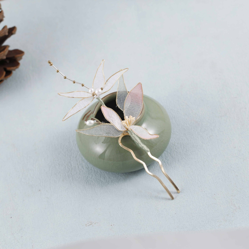 Agrafe de păr lucrate manual, filigran, în stil chinezesc, cu perle – accesorii Hanfu
