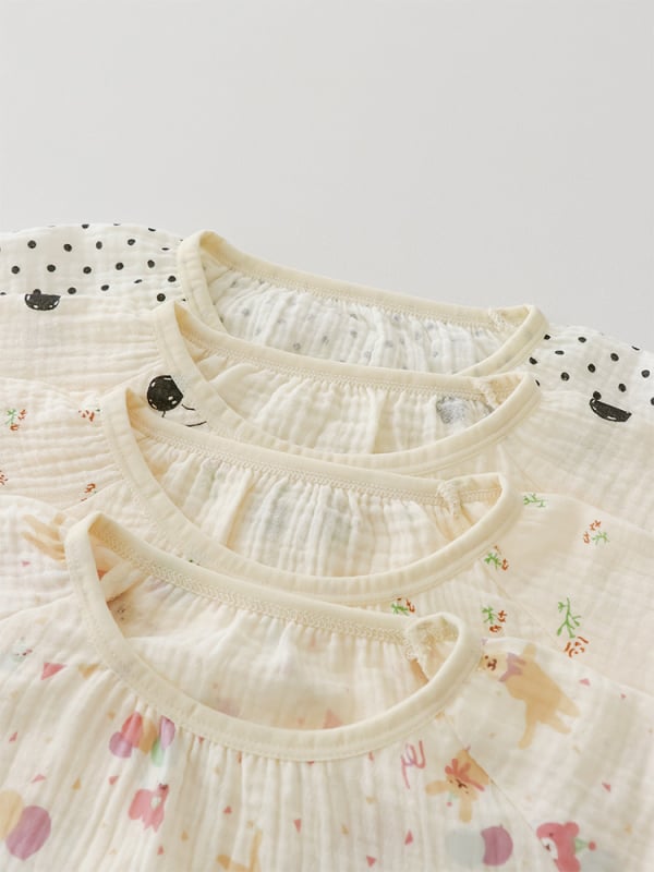 Set de pijamale pentru copii din bumbac gaz dublu strat pentru camere cu aer condiționat, unisex, 100% bumbac, primăvară-vară, ușor, mâneci 3/4