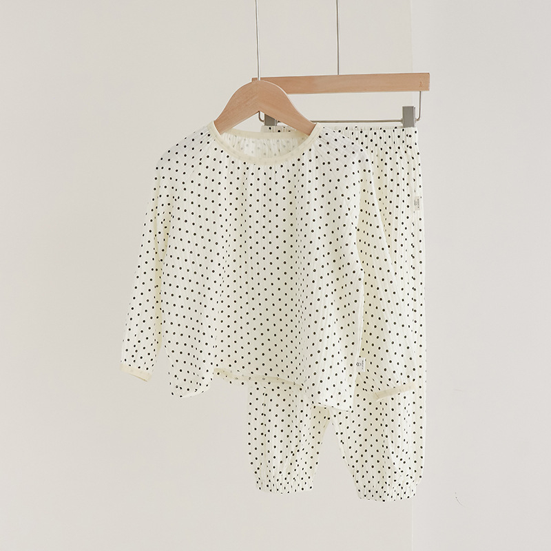 Set de pijamale pentru copii din bumbac gaz dublu strat pentru camere cu aer condiționat, unisex, 100% bumbac, primăvară-vară, ușor, mâneci 3/4
