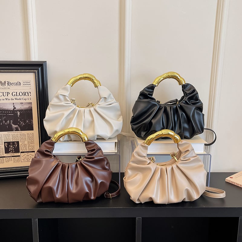 Geantă de mână cu pliuri în formă de nor pentru femei, geantă mini cu accesorii metalice neconvenționale, design minimalist de înaltă calitate