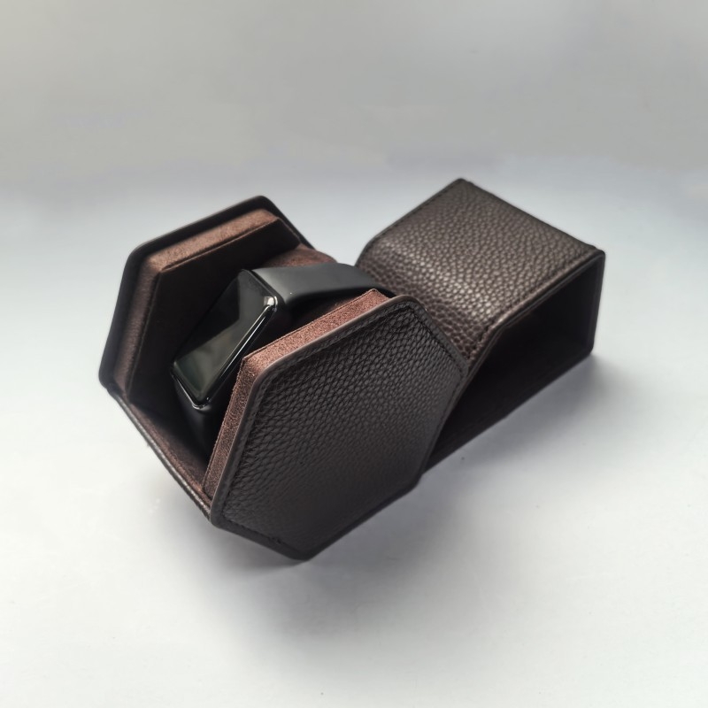 Cutie pentru ceas din piele cu capac rabatabil, hexagonală, unisex
