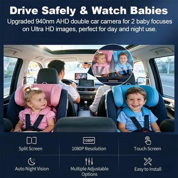 Monitor pentru bebeluși auto cu vedere nocturnă HD, monitorizare în timp real a bebelușului în mașină, supraveghere pe bancheta din spate