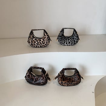 Geantă mini cu imprimeu leopard în formă de semilună pentru femei, nou model 2026, geantă de mână versatilă, cu design texturat în blocuri de culoare