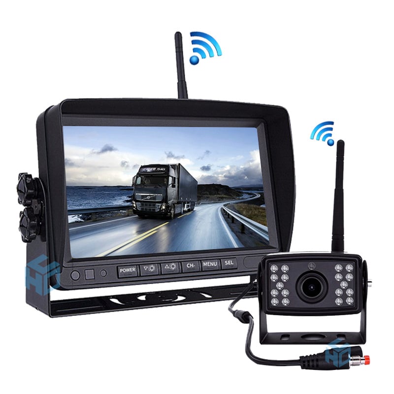 Monitor LCD de 7 inch pentru vedere spre spate, kit cameră de mers înapoi wireless pentru vehicule și remorci