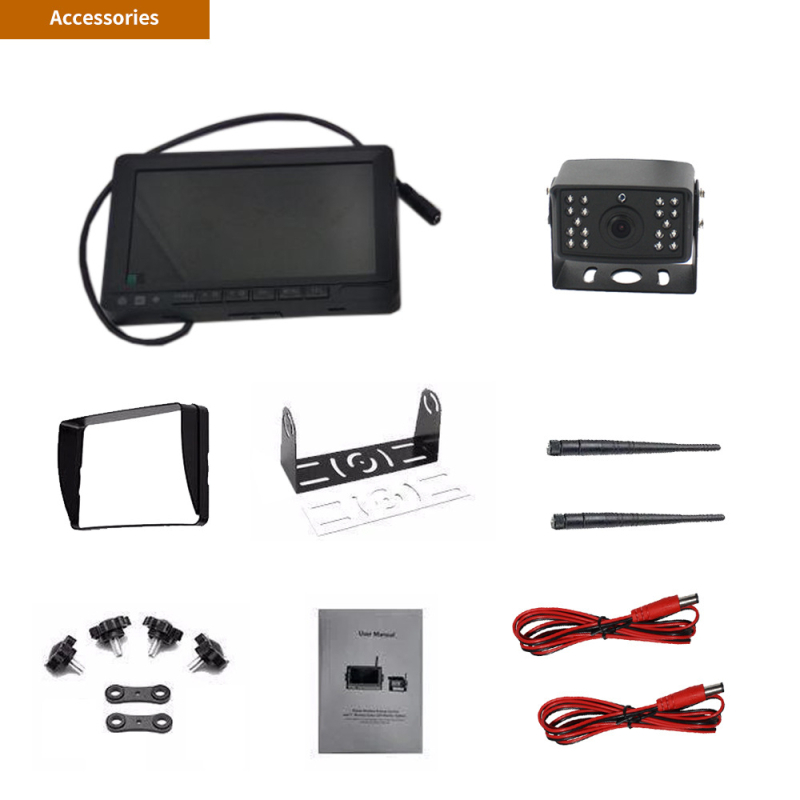 Monitor LCD de 7 inch pentru vedere spre spate, kit cameră de mers înapoi wireless pentru vehicule și remorci