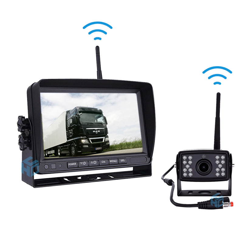 Monitor LCD de 7 inch pentru vedere spre spate, kit cameră de mers înapoi wireless pentru vehicule și remorci