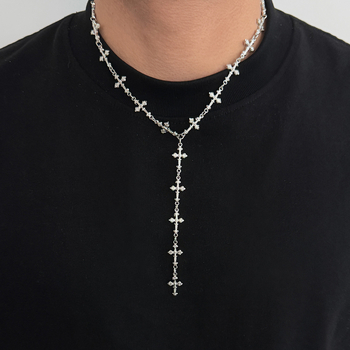 Colier masculin cu cruce auriu în formă de Y și ciucuri, lanț lung, elegant și versatil