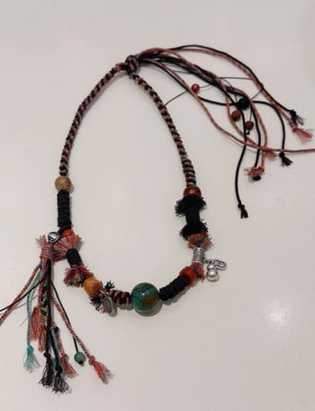 Colier cu mărgele verzi norocoase, stil tibetan budist, lanț pentru pulover, vintage, unisex