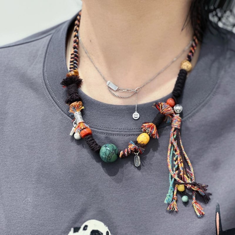 Colier cu mărgele verzi norocoase, stil tibetan budist, lanț pentru pulover, vintage, unisex