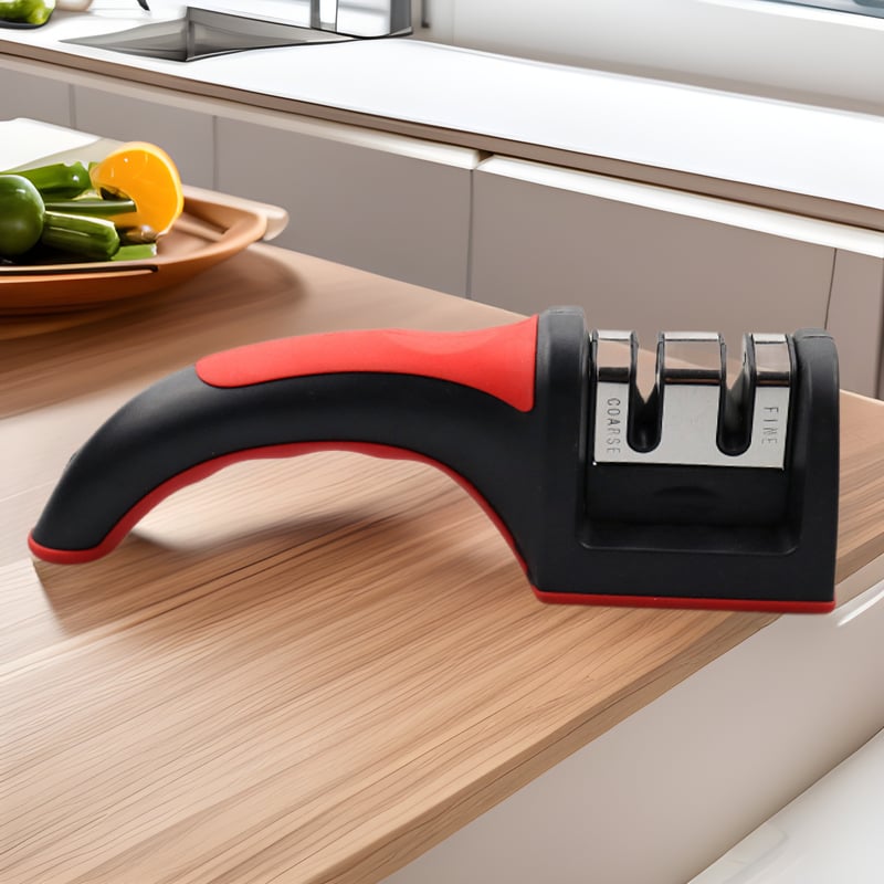 Afițător de cuțite în două etape, din oțel wolfram și ceramică, ascuțire grosieră și fină, manual, pentru uz casnic