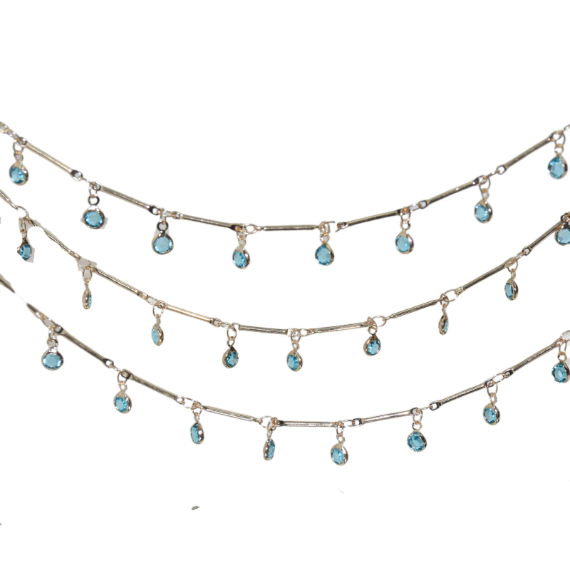 Lanț DIY cu tijă rotundă și cristal albastru – accesorii Hanfu pentru păr, lanț pentru frunte, colier