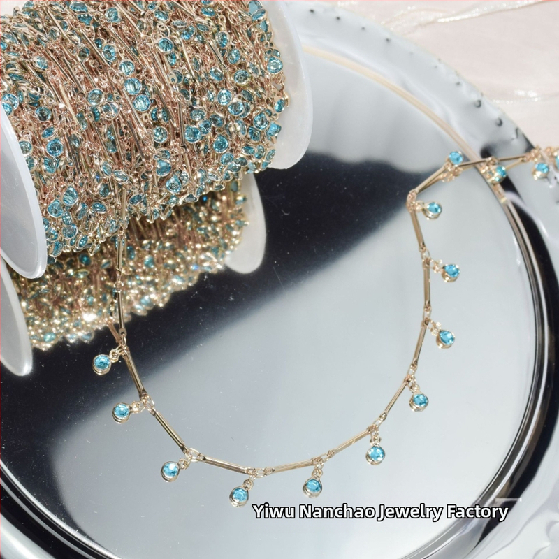 DIY okrúhla retiazka s modrým kryštálom – vlasový doplnok Hanfu, retiazka na čelo, náhrdelník