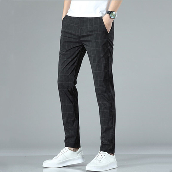 Pantaloni casual bărbați în carouri, vară 2024, croială lejeră, drepti, stil coreean, business casual