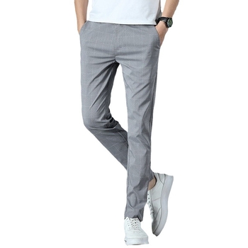 Pantaloni casual bărbați în carouri, vară 2024, croială lejeră, drepti, stil coreean, business casual