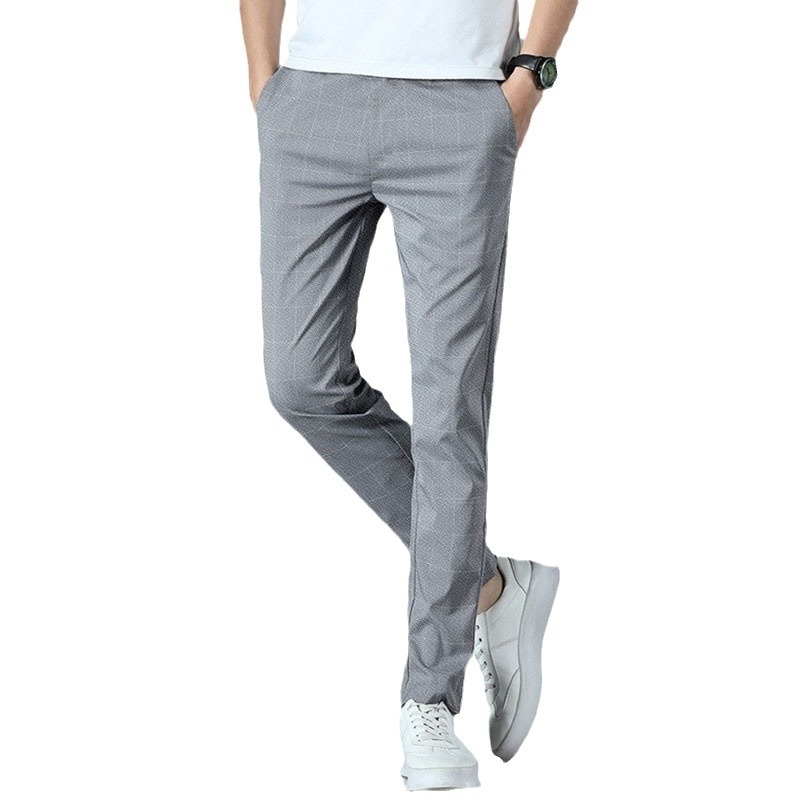 Pantaloni casual bărbați în carouri, vară 2024, croială lejeră, drepti, stil coreean, business casual