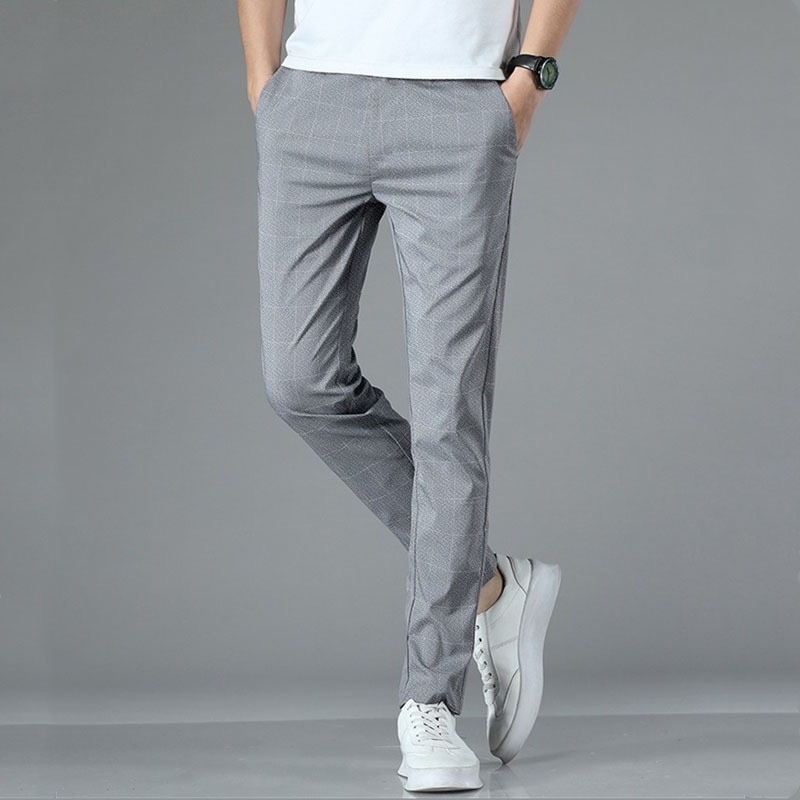 Pantaloni casual bărbați în carouri, vară 2024, croială lejeră, drepti, stil coreean, business casual