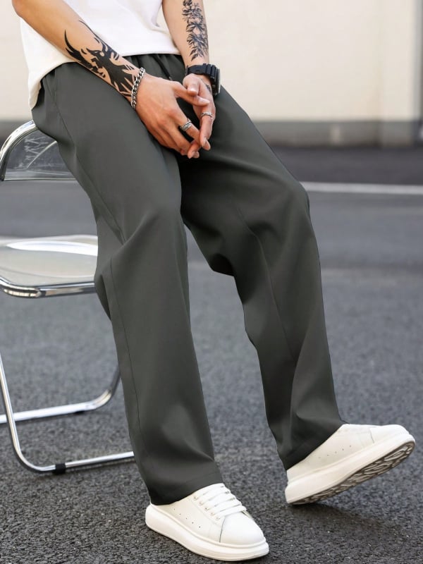 Pantaloni casual pentru bărbați, stil street, uni, croială dreaptă, talie medie, poliester, vară