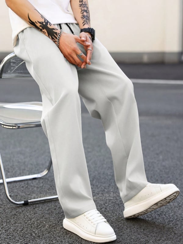 Pantaloni casual pentru bărbați, stil street, uni, croială dreaptă, talie medie, poliester, vară