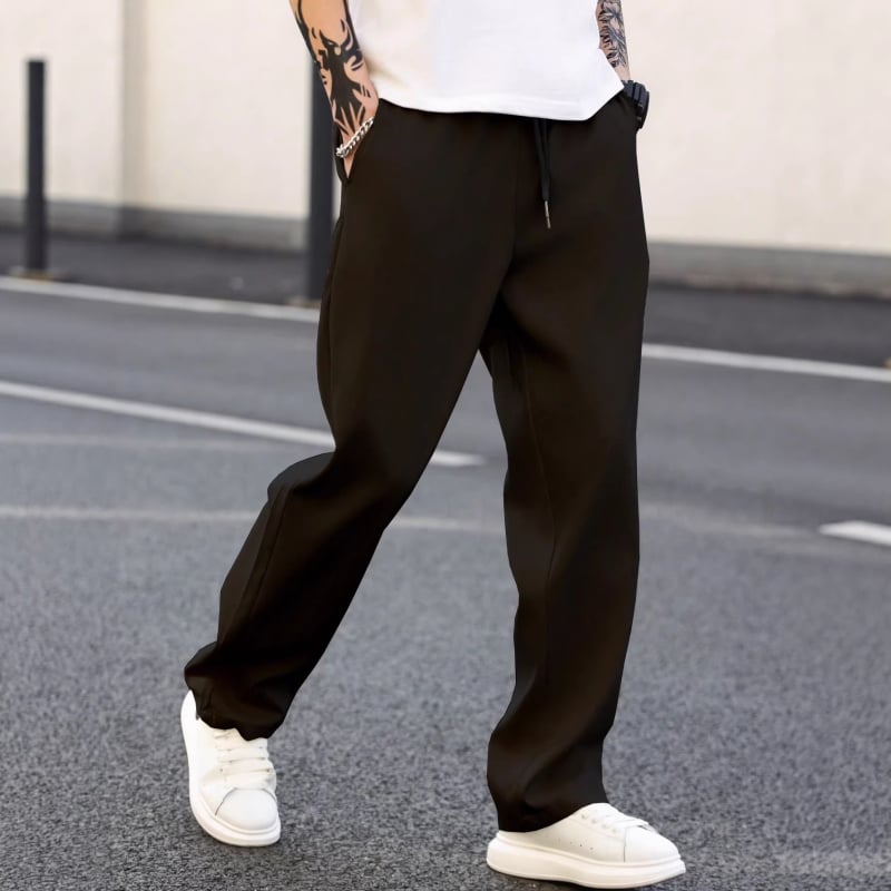 Pantaloni casual pentru bărbați, stil street, uni, croială dreaptă, talie medie, poliester, vară