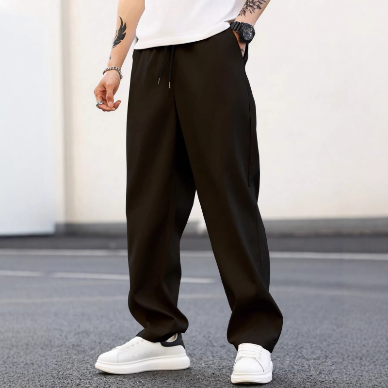 Pantaloni casual pentru bărbați, stil street, uni, croială dreaptă, talie medie, poliester, vară