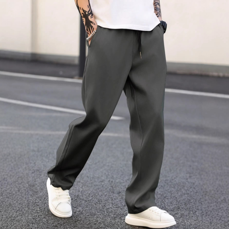 Pantaloni casual pentru bărbați, stil street, uni, croială dreaptă, talie medie, poliester, vară