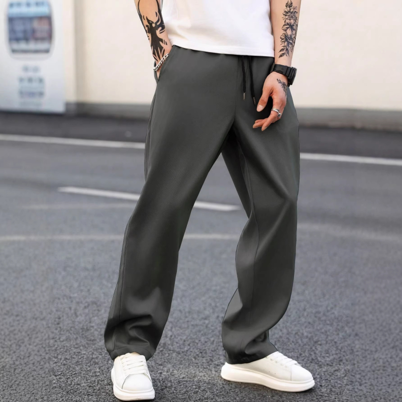 Pantaloni casual pentru bărbați, stil street, uni, croială dreaptă, talie medie, poliester, vară